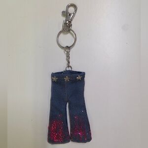 Stylish Denim Keychain with Pink Glitter Accents